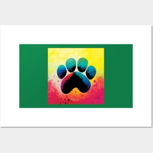 Colourful Splatter Art Paw Print Design Posters and Art